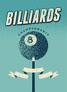 Billiards Championship typographical vintage grunge style poster design. Retro vector illustration. Royalty Free Stock Photo